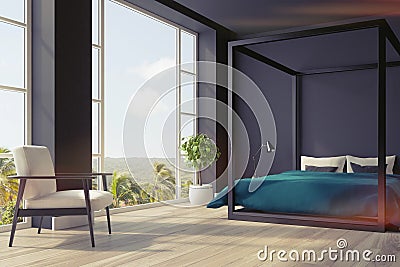 Black bedroom interior, tree, corner toned Stock Photo