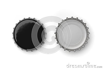 Black beer caps mock up isolated on white background. 3d rendering Cartoon Illustration