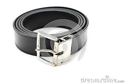 Black belt roll and silver buckle Stock Photo