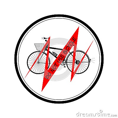 Black bicycle red line with inscription DO NOT USE BICYCLE all in the black round- vector illustration Cartoon Illustration