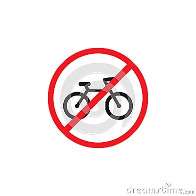 Black bike in red crossed circle icon. No bicycle s sign isolated on white Cartoon Illustration