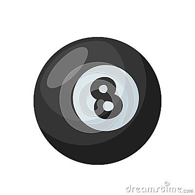 Black Billiard Ball with Number Eight Isolated on White Background. Billiards Club Icon, Emblem for Pool Competition Vector Illustration