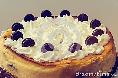 Black biscuit and cream cake Stock Photo