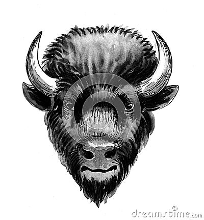 Black bison head Cartoon Illustration