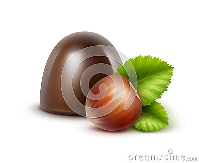 Black Bitter Chocolate Candy with Hazelnuts on Background Vector Illustration