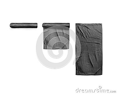 Black black soft beach towel mockup set Stock Photo