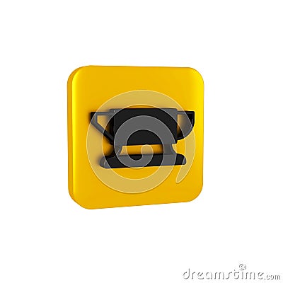 Black Blacksmith anvil tool icon isolated on transparent background. Metal forging. Forge tool. Yellow square button. Stock Photo