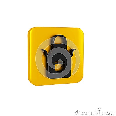 Black Blacksmith apron icon isolated on transparent background. Protective clothing and tool worker. Yellow square Stock Photo