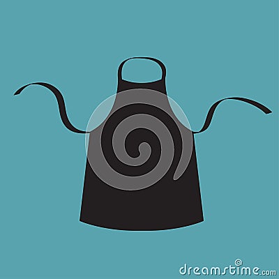 Black blank kitchen cotton apron. Uniform for cook chef or baker. Cooking icon. Menu card template. Flat design. Blue background. Vector Illustration