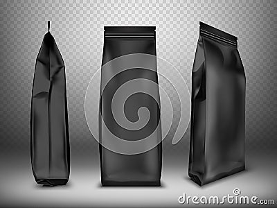 Black blank plastic or foil pack realistic vector Vector Illustration