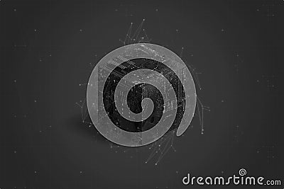 Black blockchain cube or circuit cube with polygons and nodes on black background Stock Photo