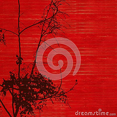 Black blossom tree silhouette on red Stock Photo