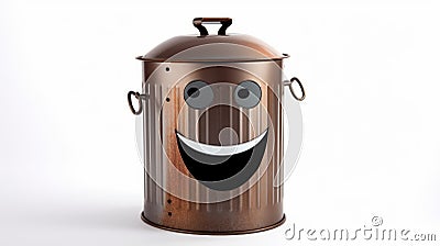 Happy Metal Trash Can With Eyes - Raw Materials Style Stock Photo