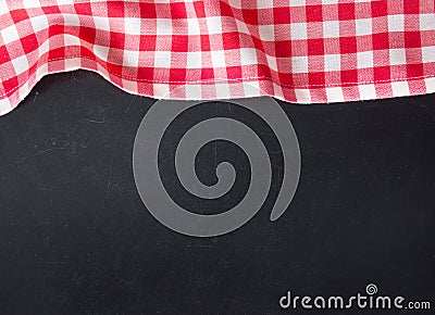 Black board picnic cloth menu recipe background. Stock Photo