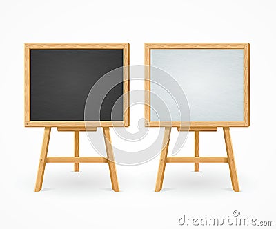 Black Board and White Set On Easel Front View. Vector Vector Illustration