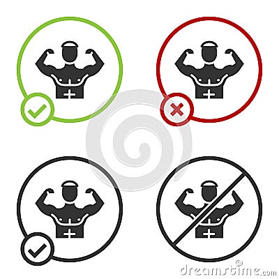 Black Bodybuilder showing his muscles icon isolated on white background. Fit fitness strength health hobby concept Vector Illustration
