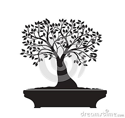 Black Bonsai Tree. Vector Illustration Vector Illustration