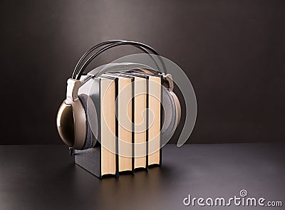 Black books and headphones Stock Photo