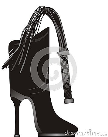 Black boot and Whip Vector Illustration