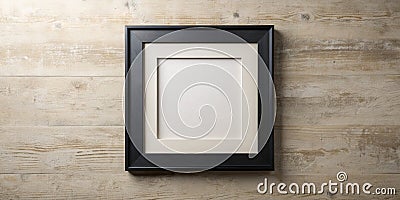 Black bordered frame mockup on wall minimal empty blank frame Generative AI Stock Photo