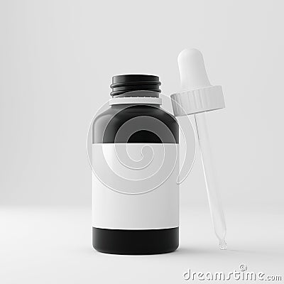 Black Bottle modern design Eye Dropper. Isolated background. 3d illustration Cartoon Illustration