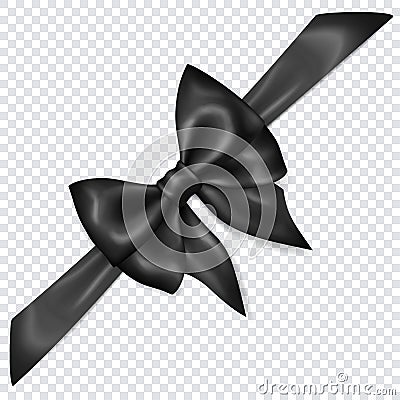 Black bow with diagonally ribbon Vector Illustration