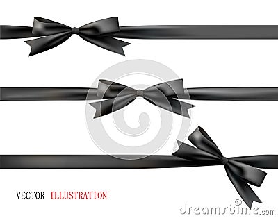 Black Bow With Ribbon. Vector Set Of Beautiful Bows Vector Illustration