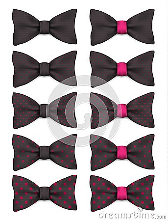 Black bow tie with pink dots set realistic vector illustration Vector Illustration