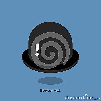 BLACK BOWLER HAT ON BLUE BACKGROUND Vector Illustration