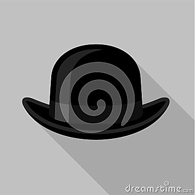 Black bowler hat icon, flat style Vector Illustration