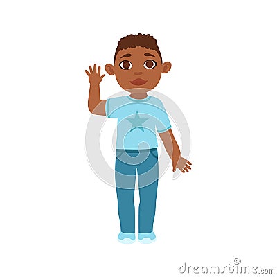 Black Boy Kid Waving, Part Of Growing Stages With Kids In Different Age Vector Set Vector Illustration