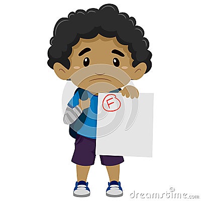 Black Boy showing his Failed Exam Vector Illustration