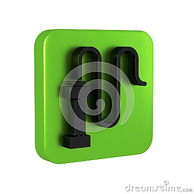 Black Braided leather whip icon isolated on transparent background. Green square button. Stock Photo