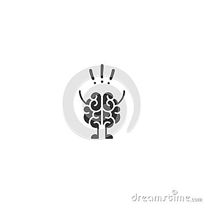 Black brain character with hands, legs and exclamation marks Cartoon Illustration