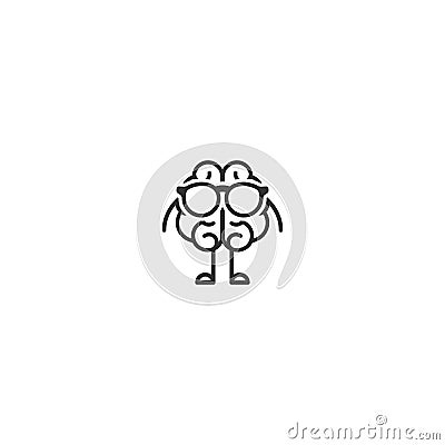 Black brain character with legs, hands and glasses. Intellect, education, knowledge simple pictogram Cartoon Illustration