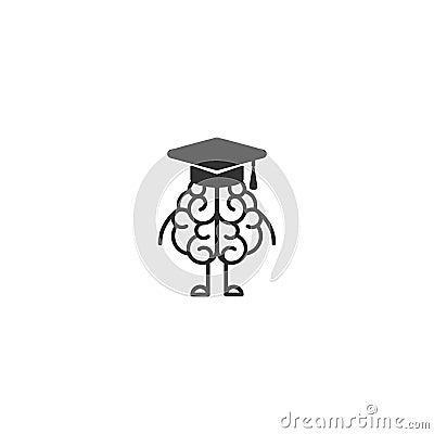 Black brain character with legs, hands and mortar board cap Cartoon Illustration