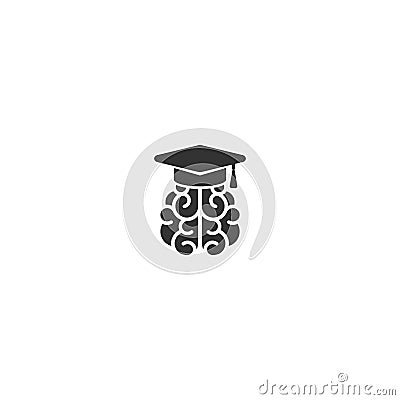 Black brain character with mortar board cap Cartoon Illustration
