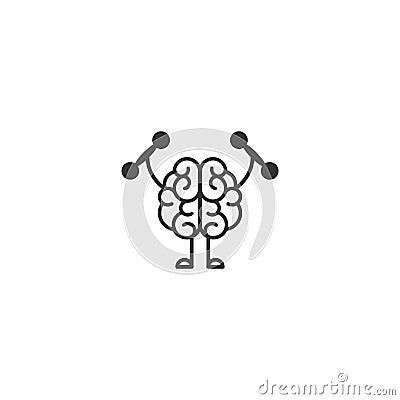 Black brain with dumbbells icon. Intellect, phsychology, knowledge simple pictogram isolated on white Cartoon Illustration