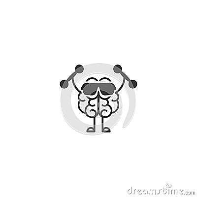 Black brain with dumbbells and sunglasses icon. Intellect, phsychology Vector Illustration