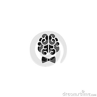 Black brain with gentleman bow icon. Intellect, phsychology Cartoon Illustration