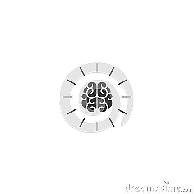Black brain with rays icon. Intellect, phsychology, knowledge Cartoon Illustration