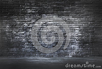 Black Brick Wall and Cement Floor Stock Photo