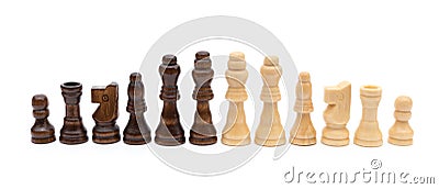 Black and brown chesses line up on white background Stock Photo