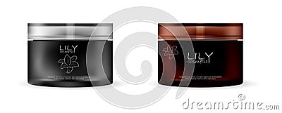 Black and brown glass plastic cosmetic cream jar Vector Illustration