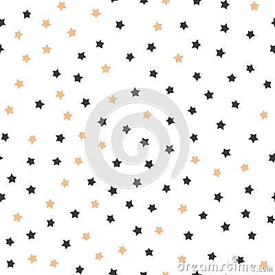 Black and brown stars on white background. Cute festive seamless pattern. Vector Illustration