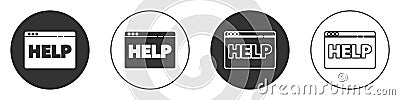 Black Browser help icon isolated on white background. Internet communication protocol. Circle button. Vector Vector Illustration