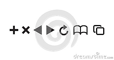 Black browser icon set. add remove next refresh bookmarks tabs icons. Stock Vector illustration isolated on white background Cartoon Illustration
