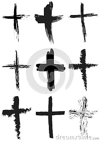 Black brush painted cross sign icon set Vector Illustration