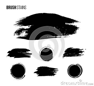 Black brush stain isolated set on white background Vector Illustration