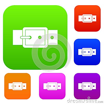 Black buckle belt set color collection Vector Illustration